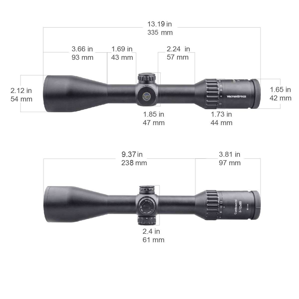 Vector Optics Continental 2-12x50 SFP оптически мерник за пушка