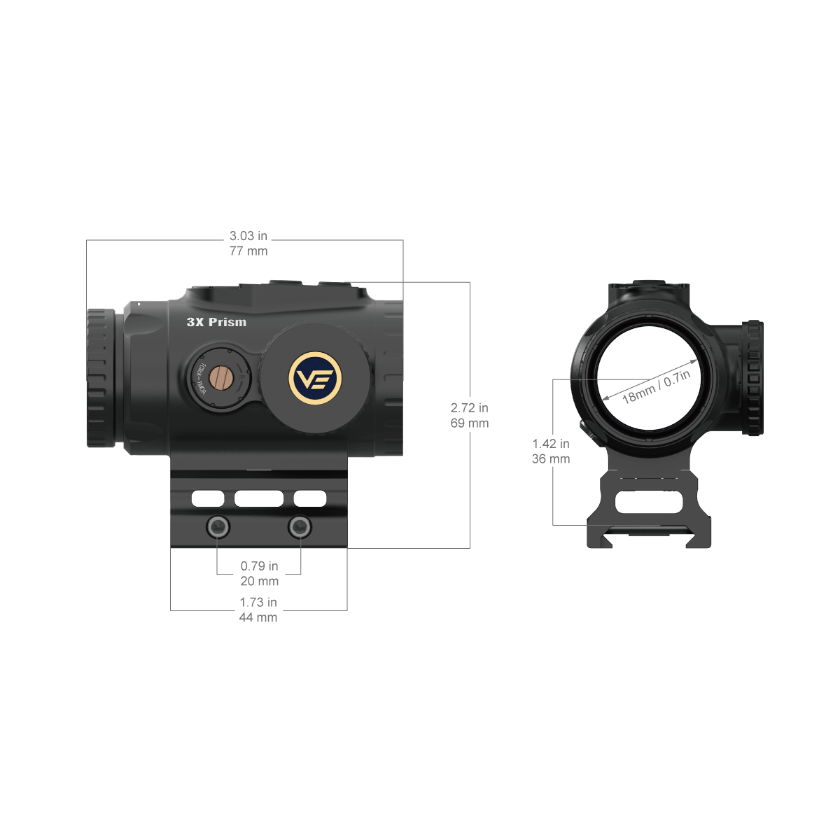 Vector Optics Paragon 3x18 ултракомпактен призматичен оптически мерник за пушка Vector Optics