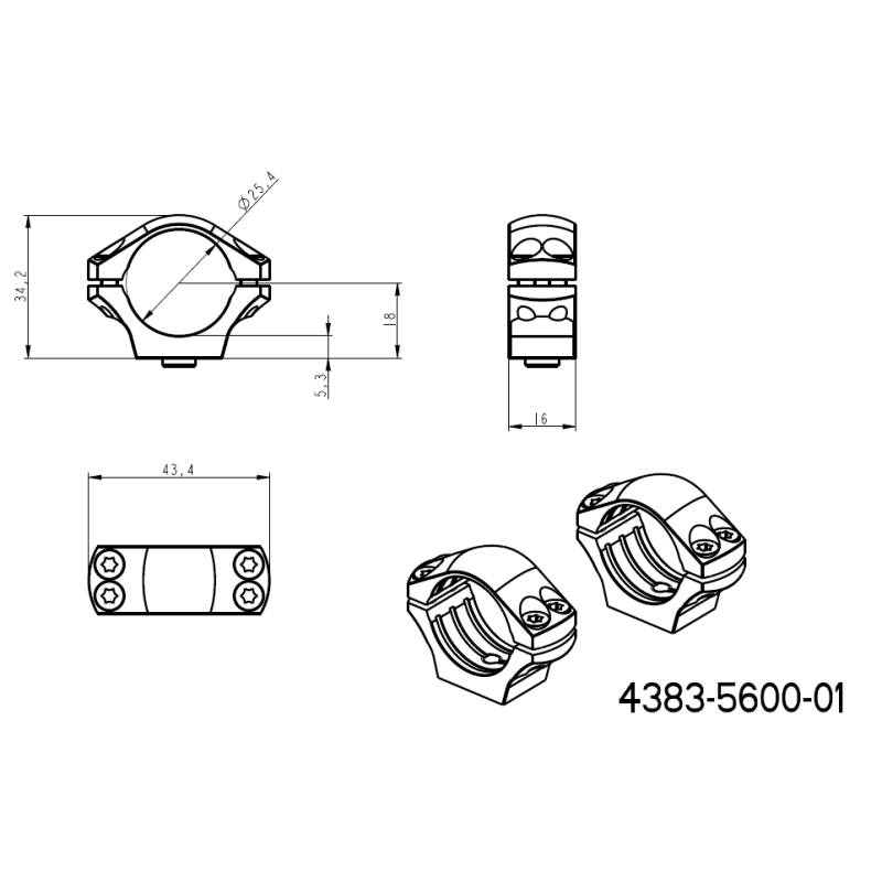 1 инч монтажи за оптика [25,4мм] | къса Picatinny QD Ergo основа 