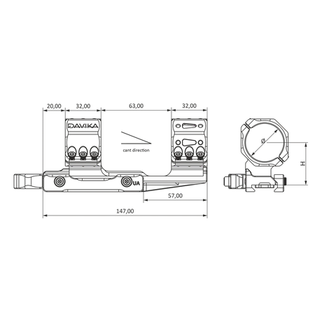 34mm монтаж за оптика cantilever | Picatinny QD Ergo база - Medium