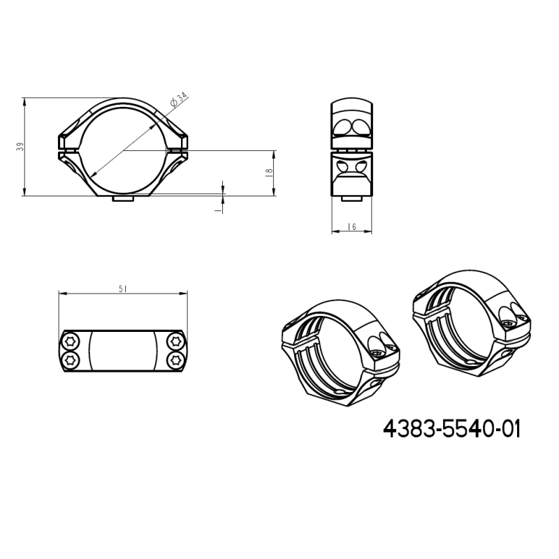 34 мм монтажи за оптика | дълга Picatinny QD база 