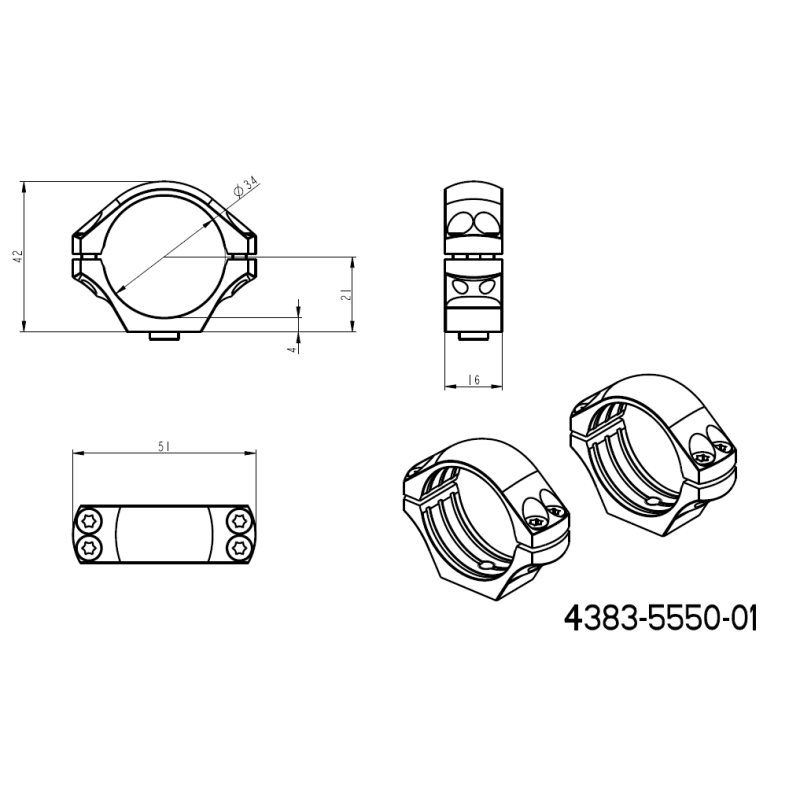 34 мм монтажи за оптика | дълга Picatinny QD база 