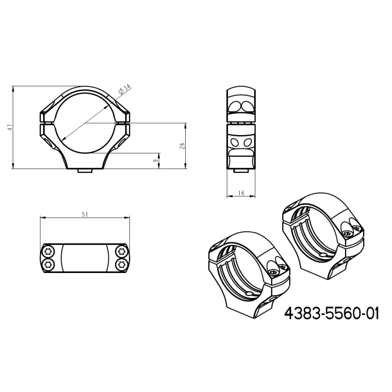 34mm монтажи за оптика | едночастова пикатини основа с QD лостове 