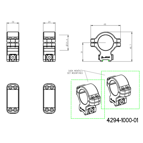 CZ 457 монтажни пръстени за оптика for dovetail | 1 inch [25.4mm]