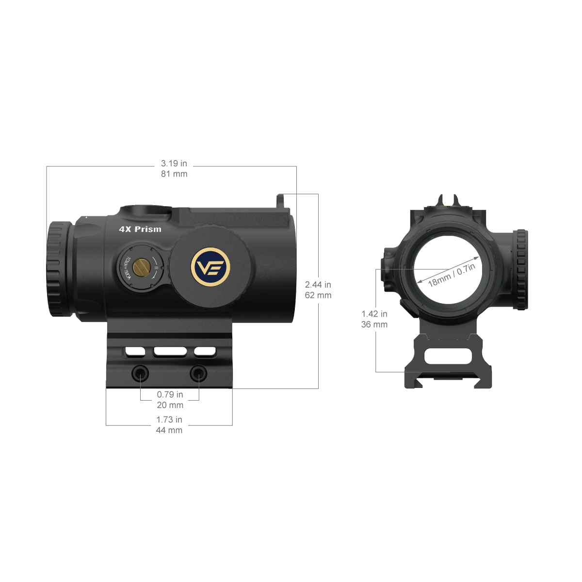 Vector Optics Парагон 4X 24 ултра компактен призмен мерник за пушка 