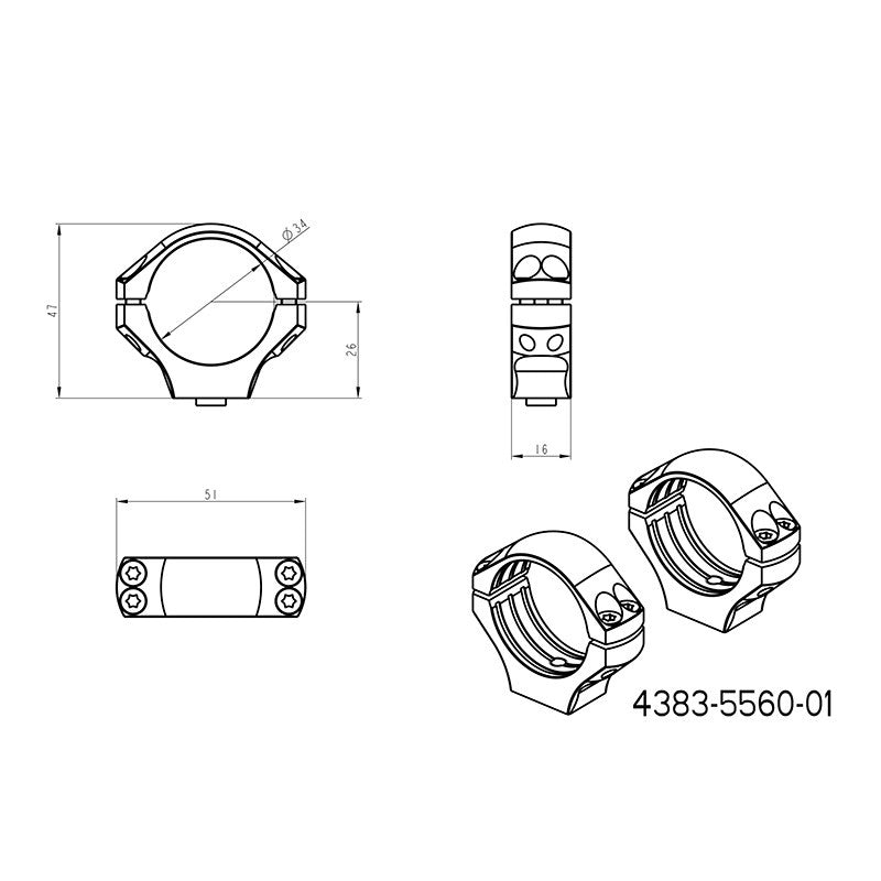 34 мм монтажи за оптика | дълга Picatinny QD Ergo основа 