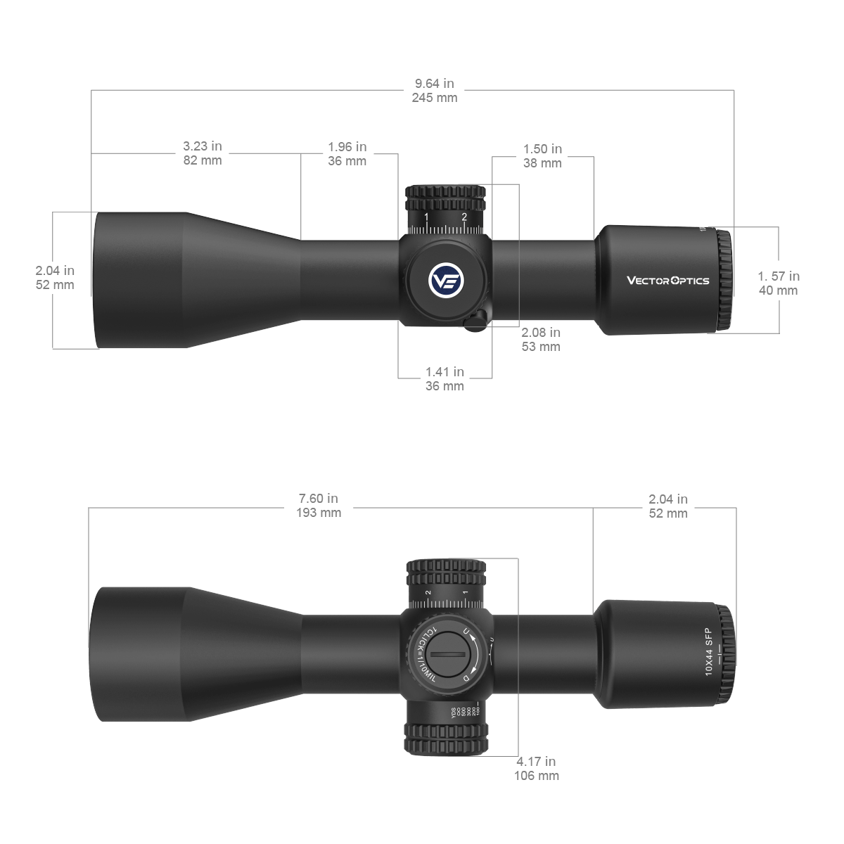 Vector Optics Veyron 10x44 SFP компактен мерник за пушка 