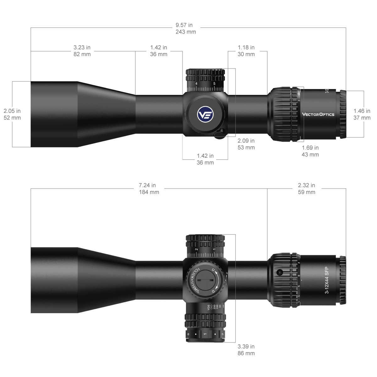 Vector Optics Veyron 3-12x44IR SFP компактен оптичен мерник за пушка 