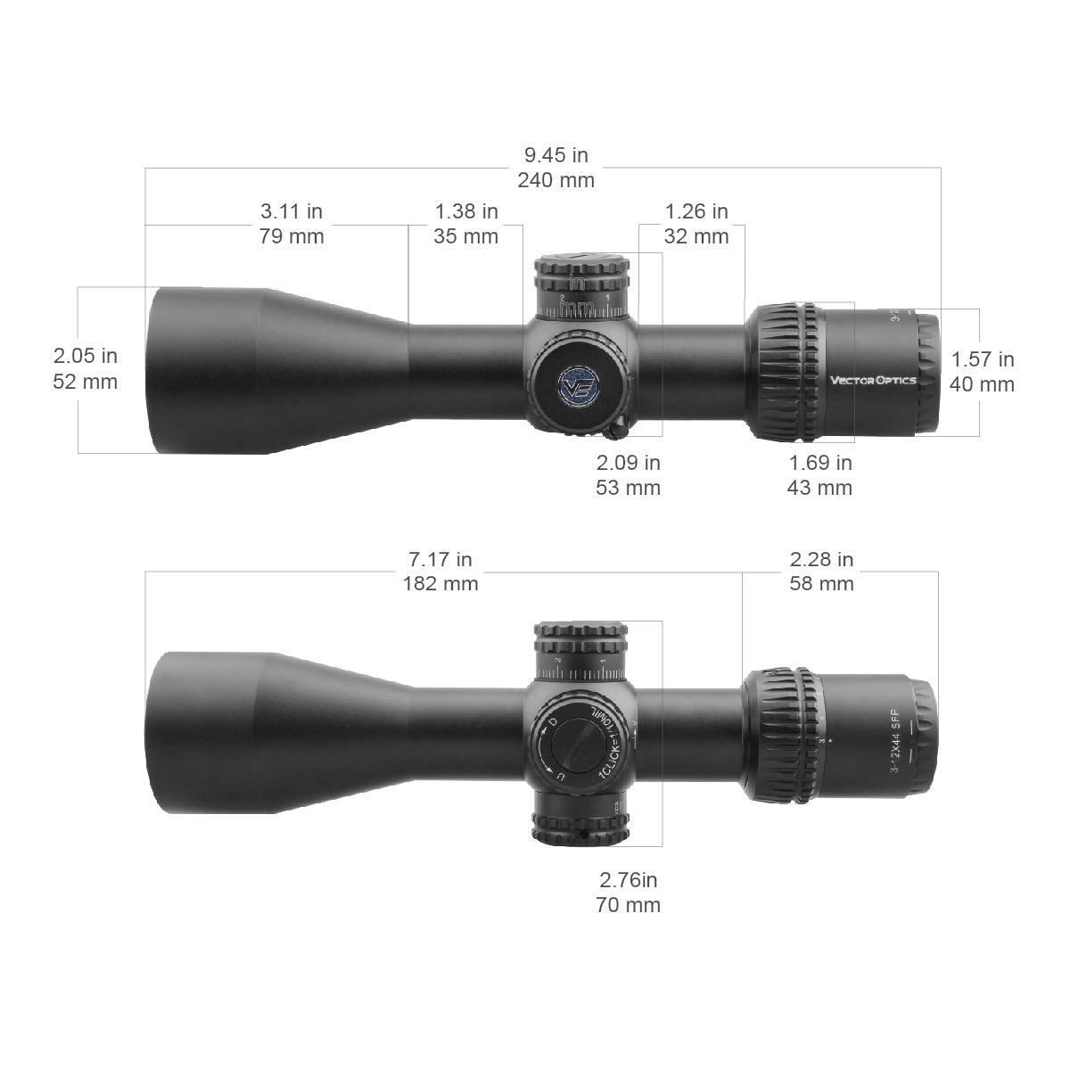 Vector Optics Veyron 3-12x44 SFP компактен оптичен прицел за пушка 