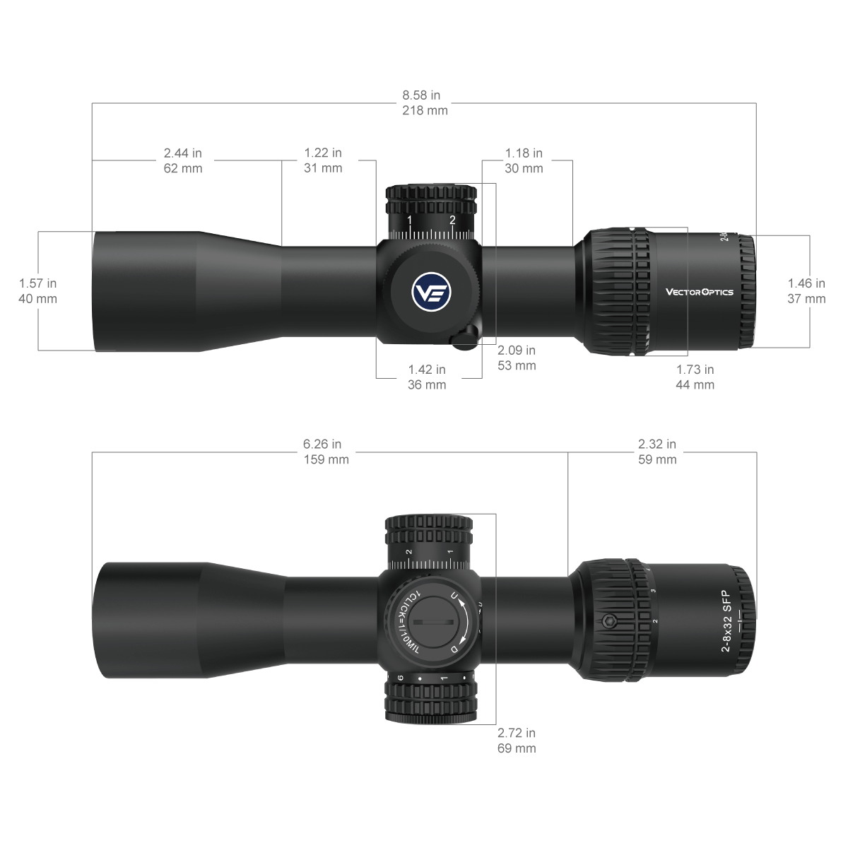 Vector Optics Компактен мерник за пушка Veyron 2-8x32IR 