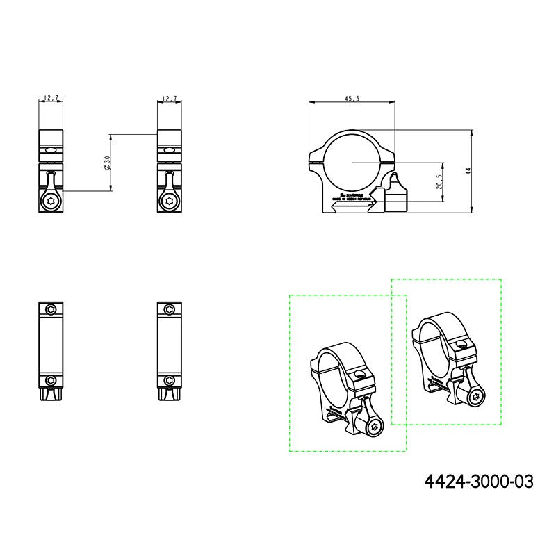 30mm монтажи за оптика | Пикатини основа с лост 