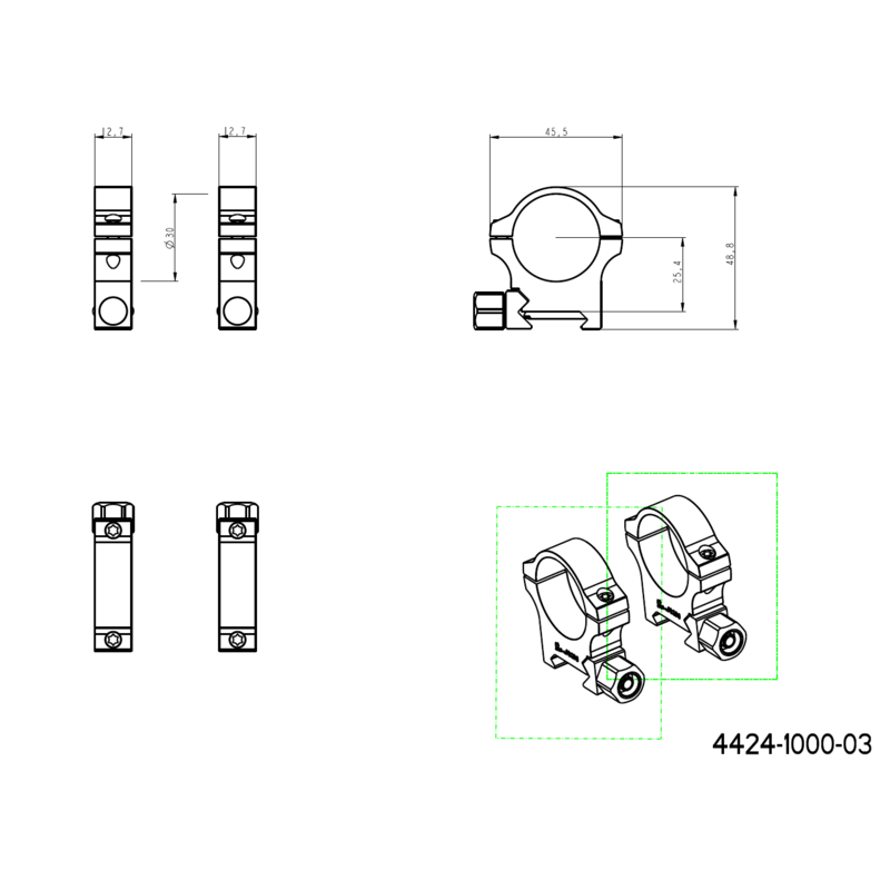 30мм монтажи за оптика | Пикатини основа с винтова гайка 