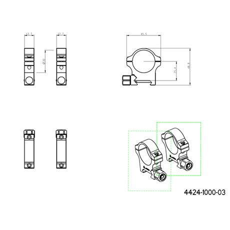 30мм монтажи за оптика | Пикатини основа с винтова гайка 